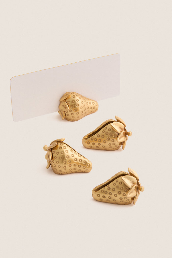 Gold Strawberry Place Card Holders Set of 4