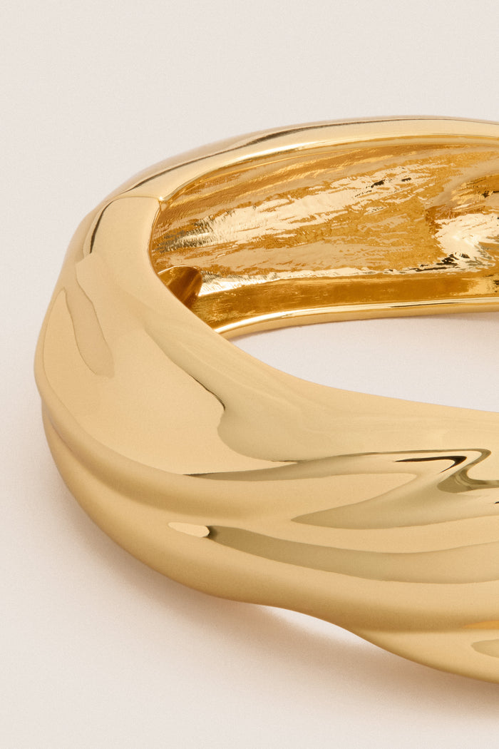 Gold Wave Hinged Bangle Bracelet