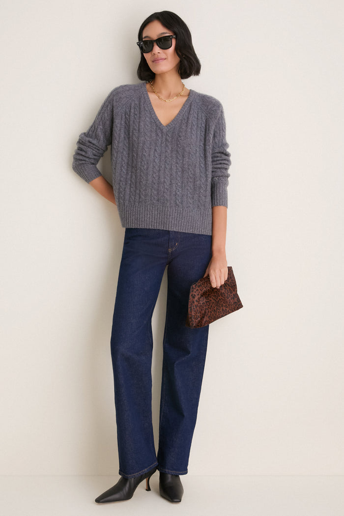 Graphite Cashmere Cable Knit Alice Sweater