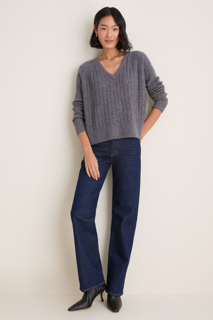 Graphite Cashmere Cable Knit Alice Sweater