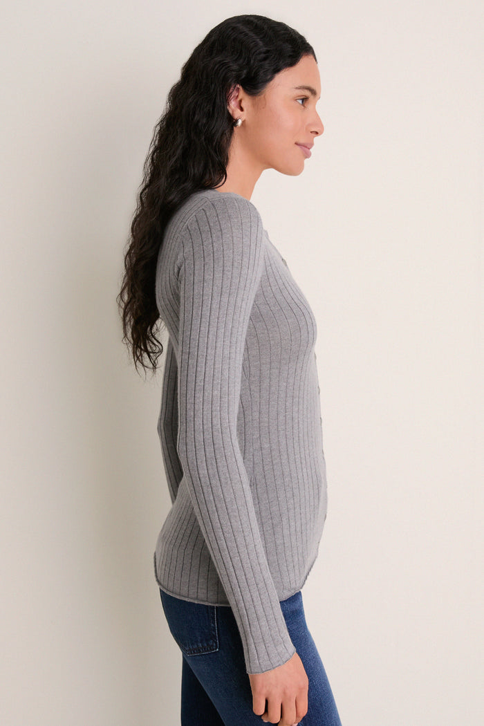 Graphite Cashmere Silk Ribbed Lowell Cardigan