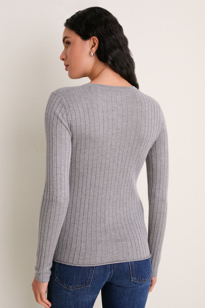 Graphite Cashmere Silk Ribbed Lowell Cardigan