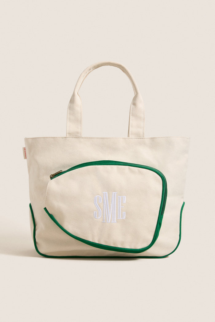 Green and White Monogrammed Tennis Tote