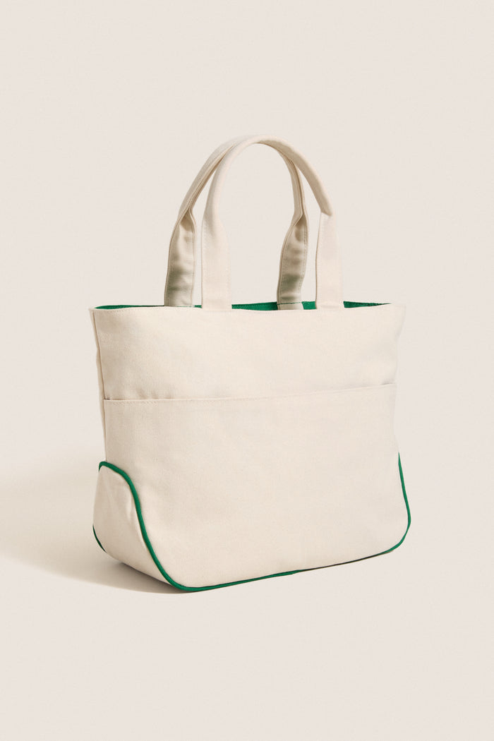 Green and White Monogrammed Tennis Tote