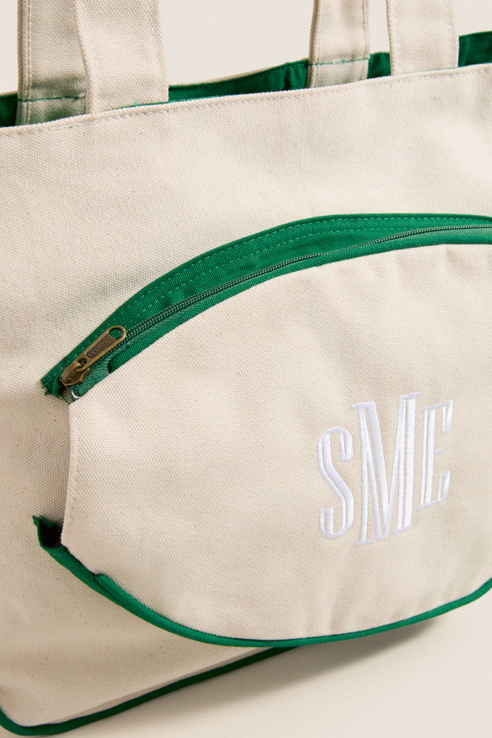 Green and White Monogrammed Tennis Tote