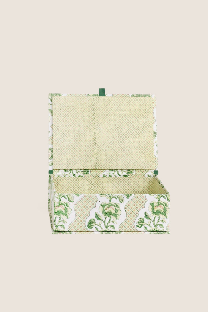 Green Blooming Trellis Large Block Printed Keepsake Box