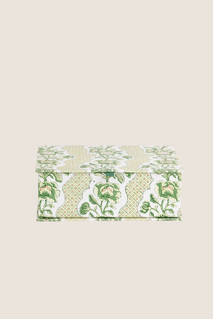Green Blooming Trellis Large Block Printed Keepsake Box
