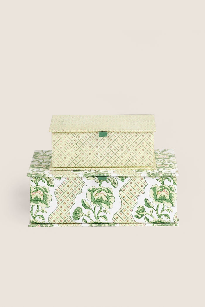 Green Blooming Trellis Large Block Printed Keepsake Box