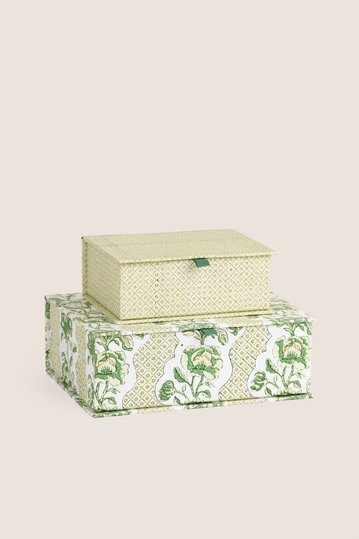 Green Blooming Trellis Large Block Printed Keepsake Box