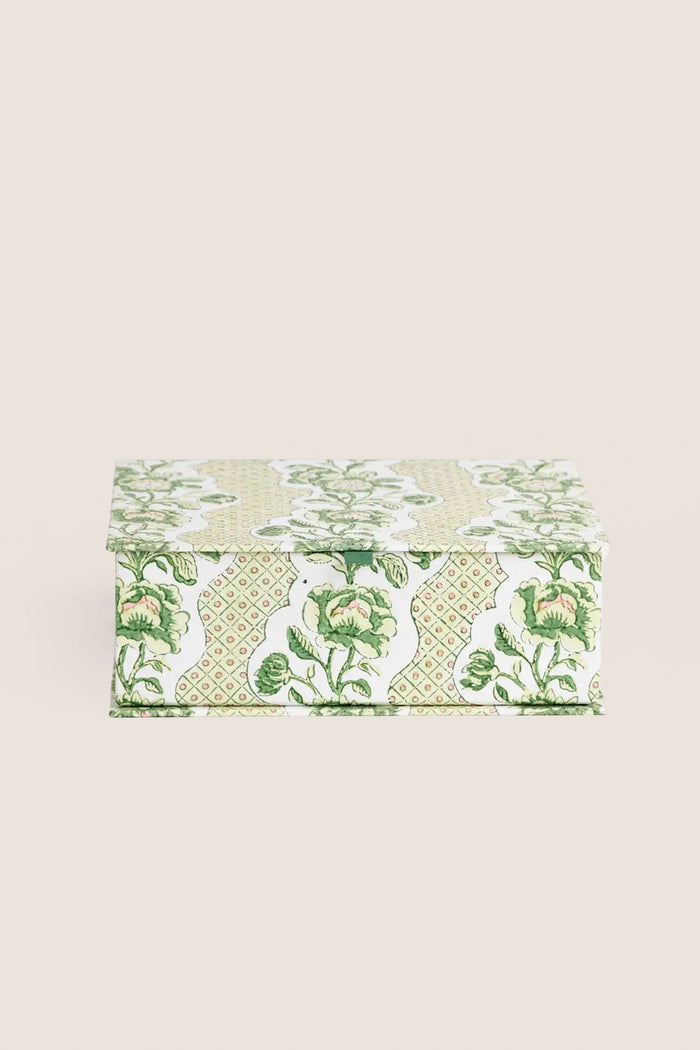 Green Blooming Trellis Small Block Printed Keepsake Box