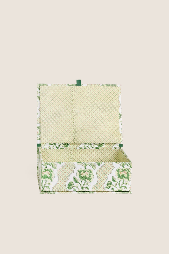 Green Blooming Trellis Small Block Printed Keepsake Box
