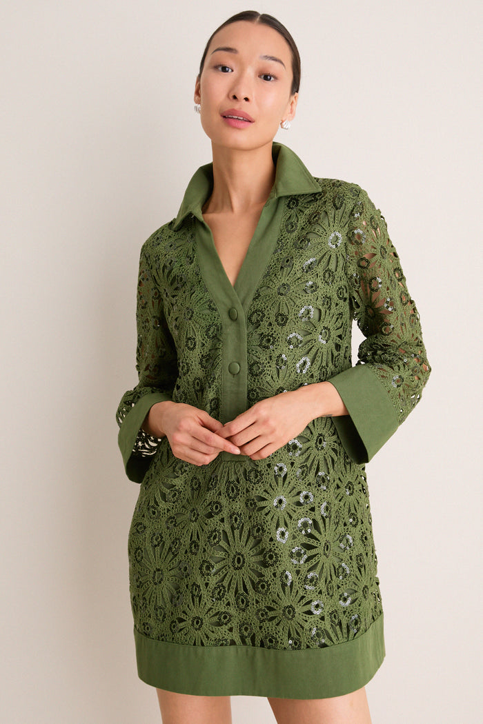 Green Crochet Sparkle Collier Dress