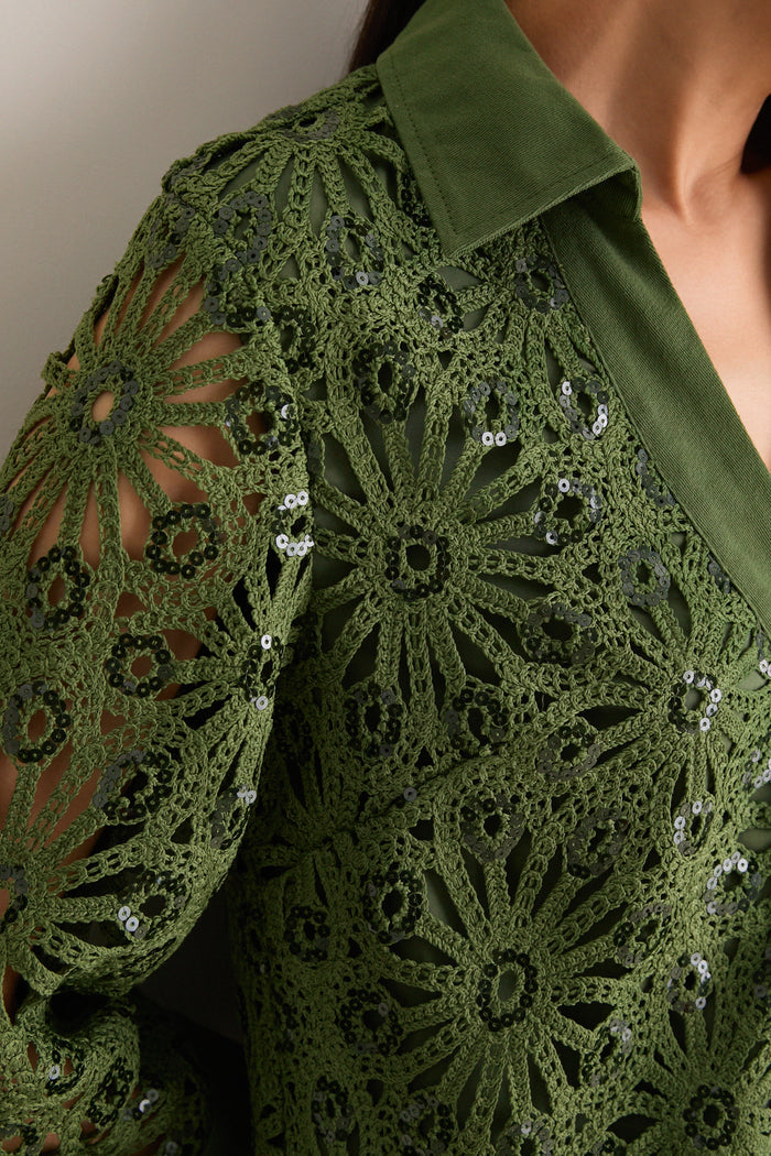 Green Crochet Sparkle Collier Dress