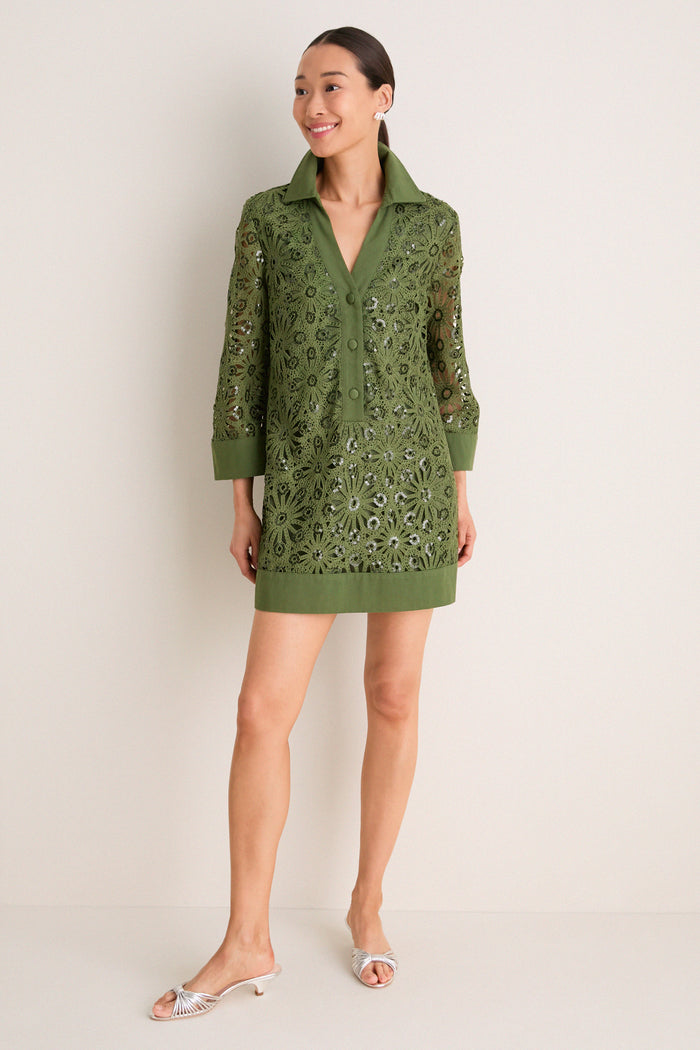 Green Crochet Sparkle Collier Dress