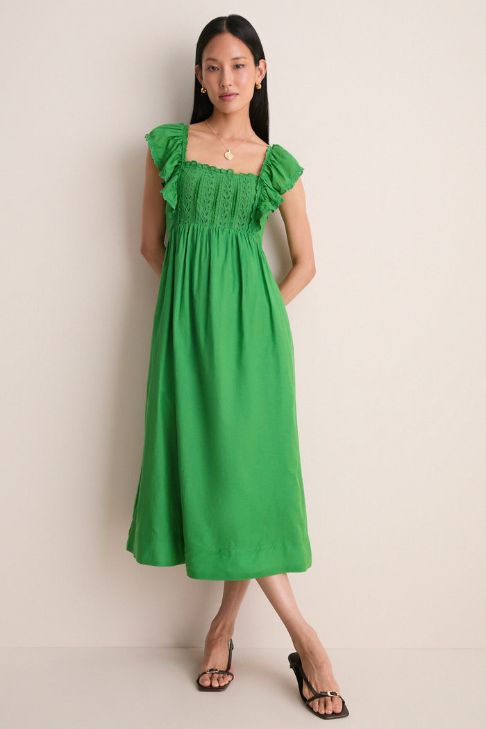 Green Eliza Solid Sleeveless Midi Dress