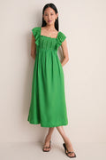 Green Eliza Solid Sleeveless Midi Dress