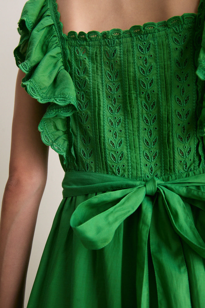 Green Eliza Solid Sleeveless Midi Dress