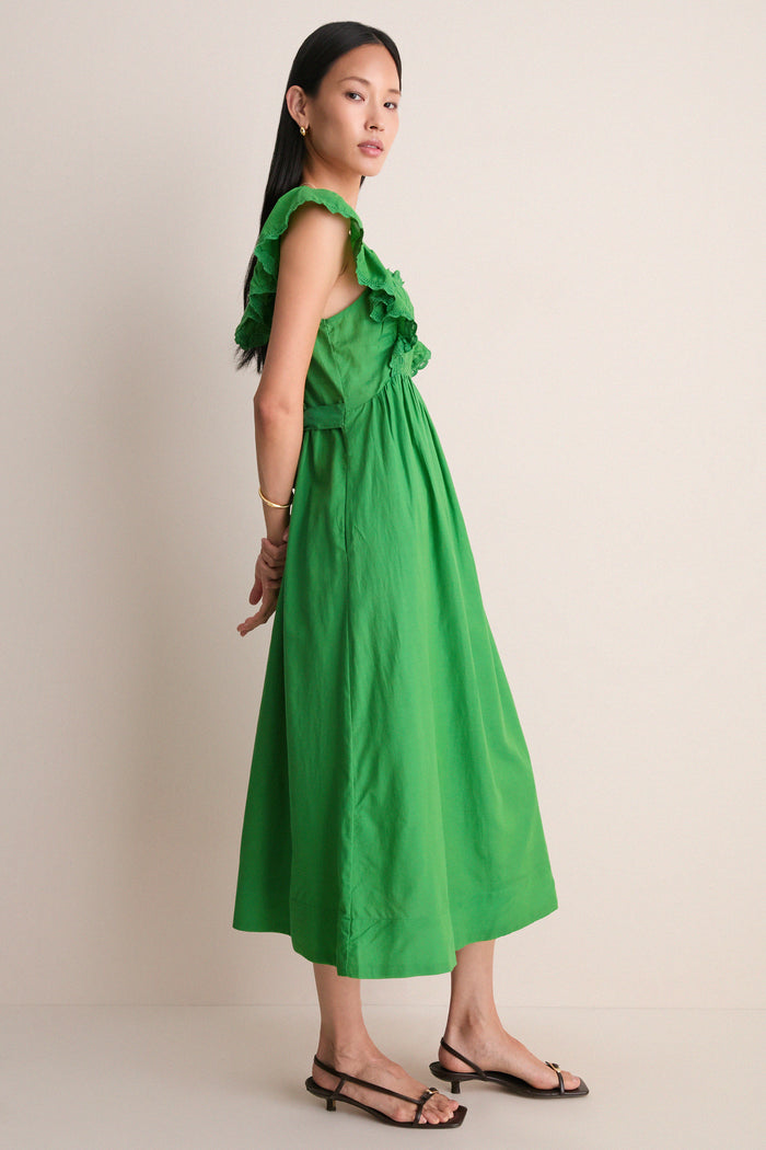 Green Eliza Solid Sleeveless Midi Dress