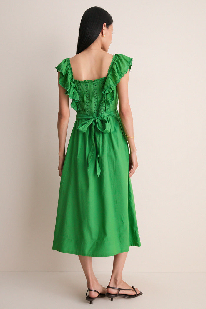 Green Eliza Solid Sleeveless Midi Dress