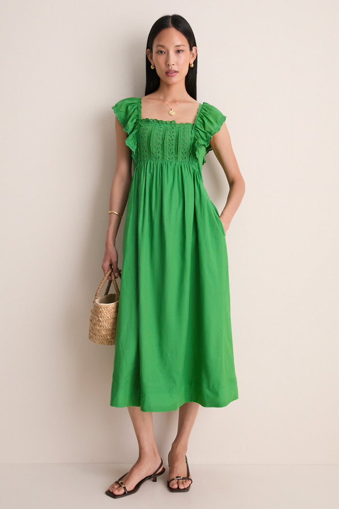 Green Eliza Solid Sleeveless Midi Dress