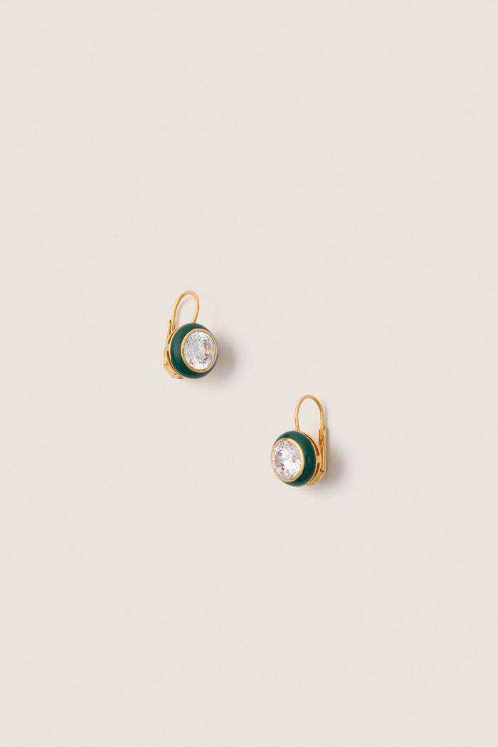Green Enamel Bezel Drop Earrings