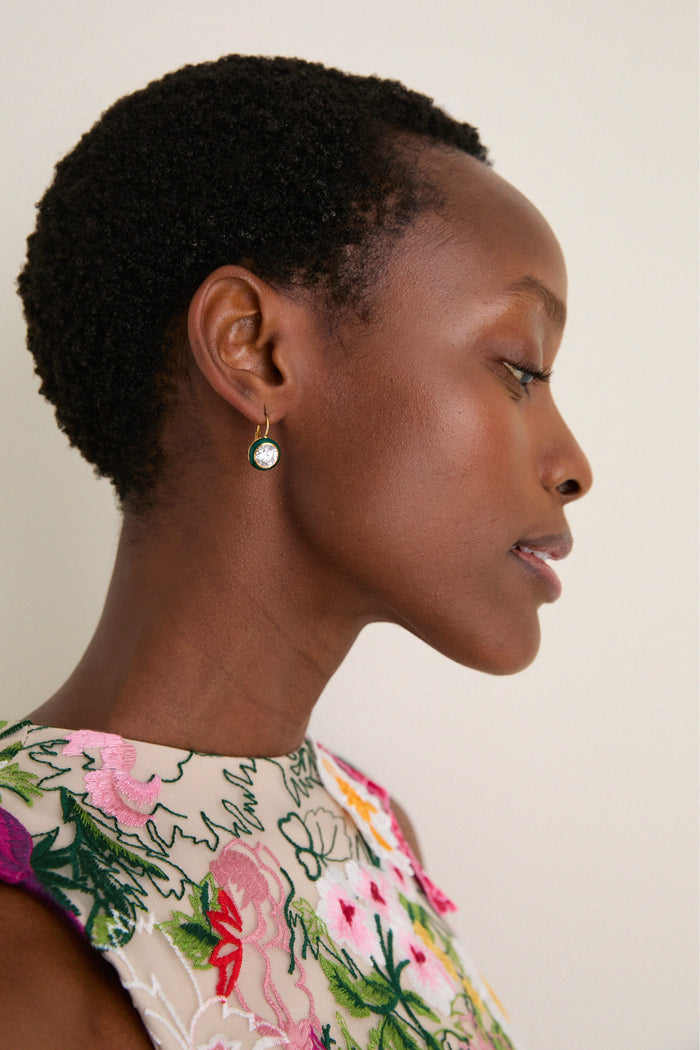 Green Enamel Bezel Drop Earrings