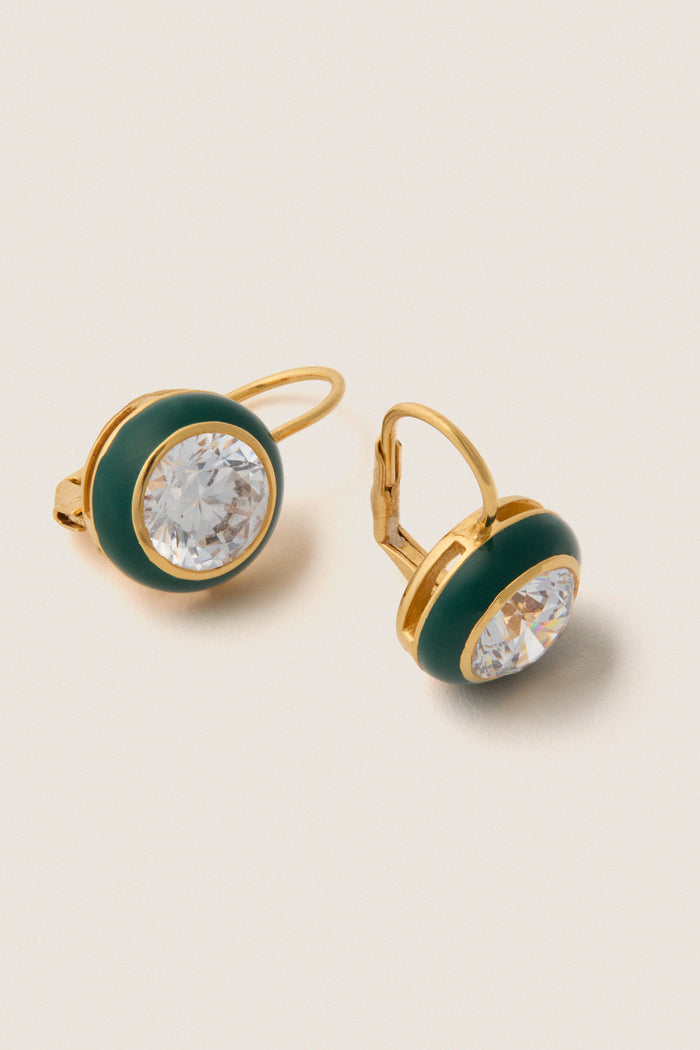 Green Enamel Bezel Drop Earrings