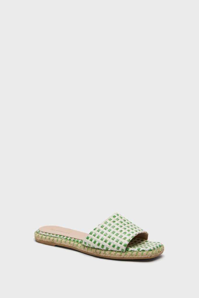 Green Gingham Canvas Veronica Sandals