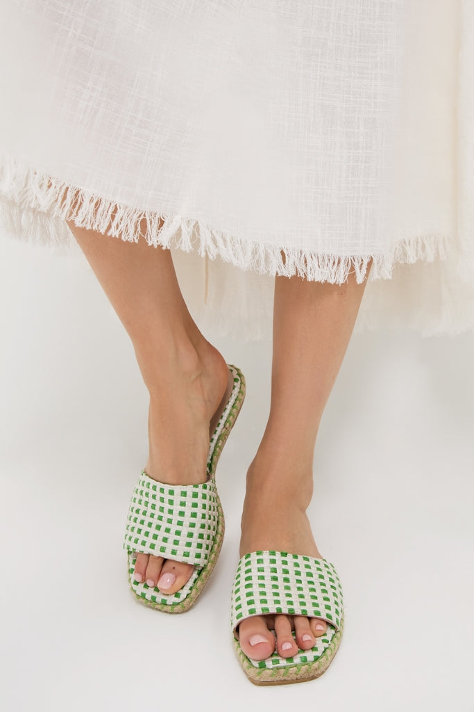 Green Gingham Canvas Veronica Sandals