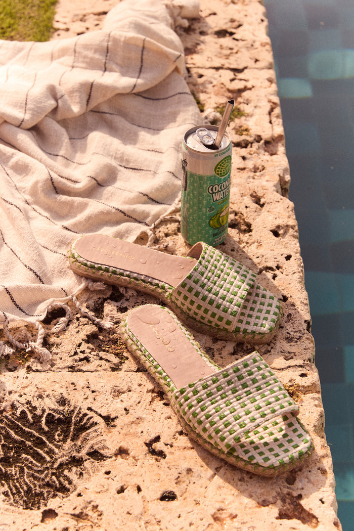 Green Gingham Canvas Veronica Sandals