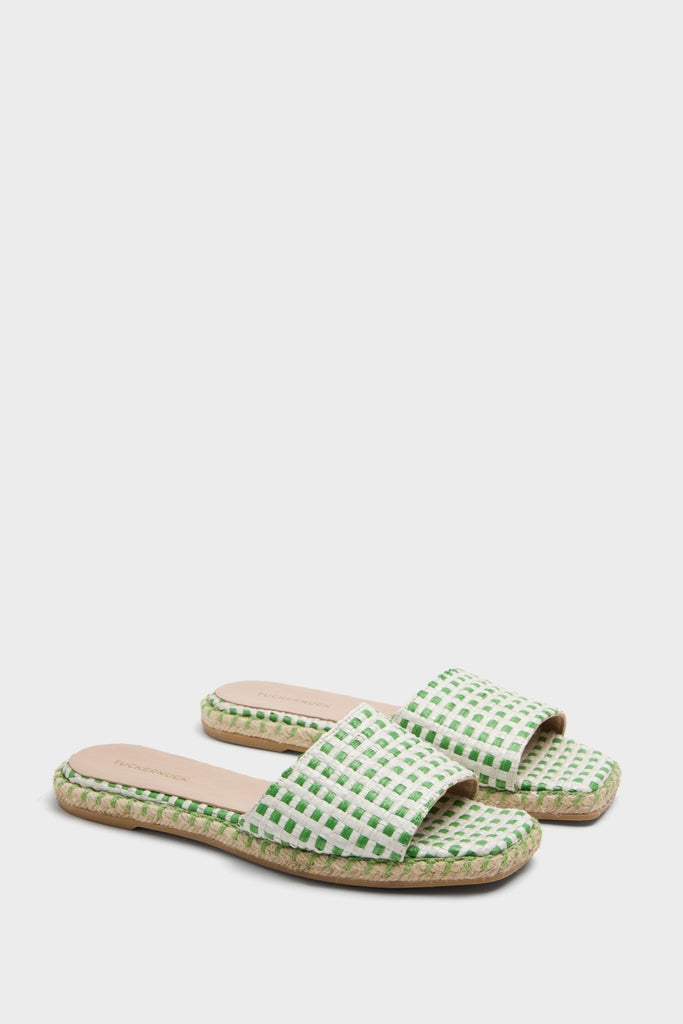 Green Gingham Canvas Veronica Sandals