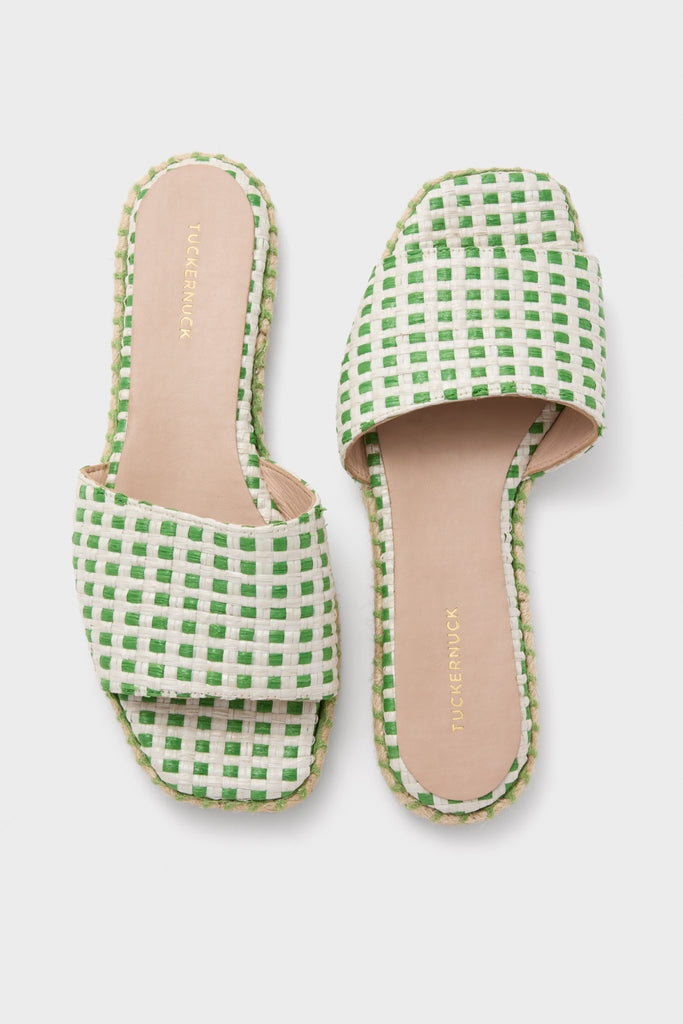 Green Gingham Canvas Veronica Sandals