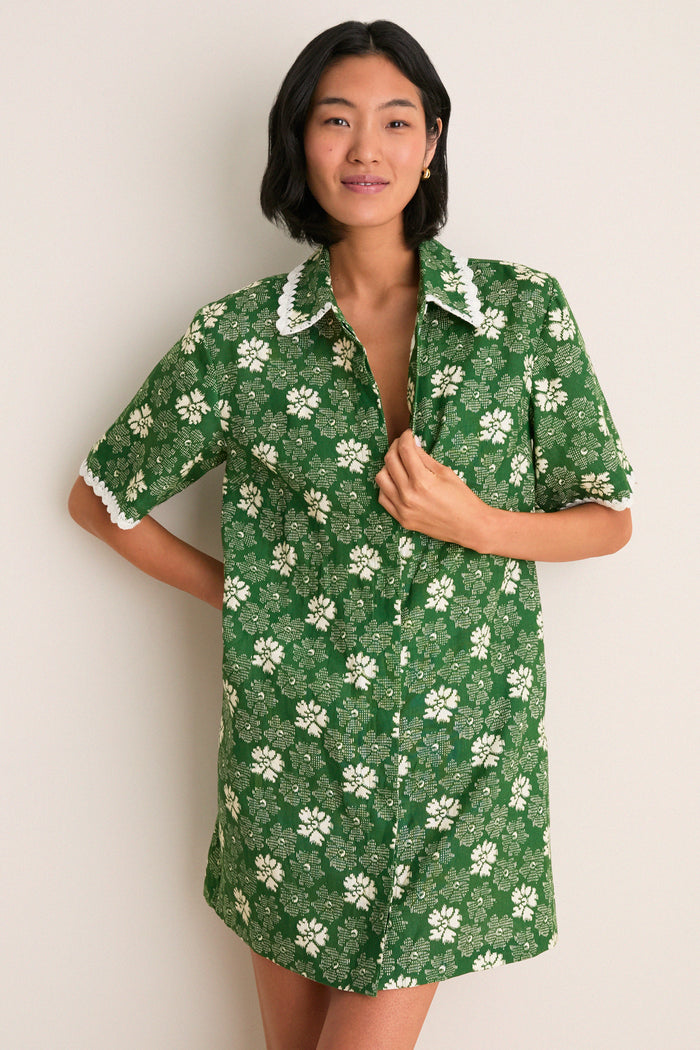 Green Gloria Print Mini Dress Coverup