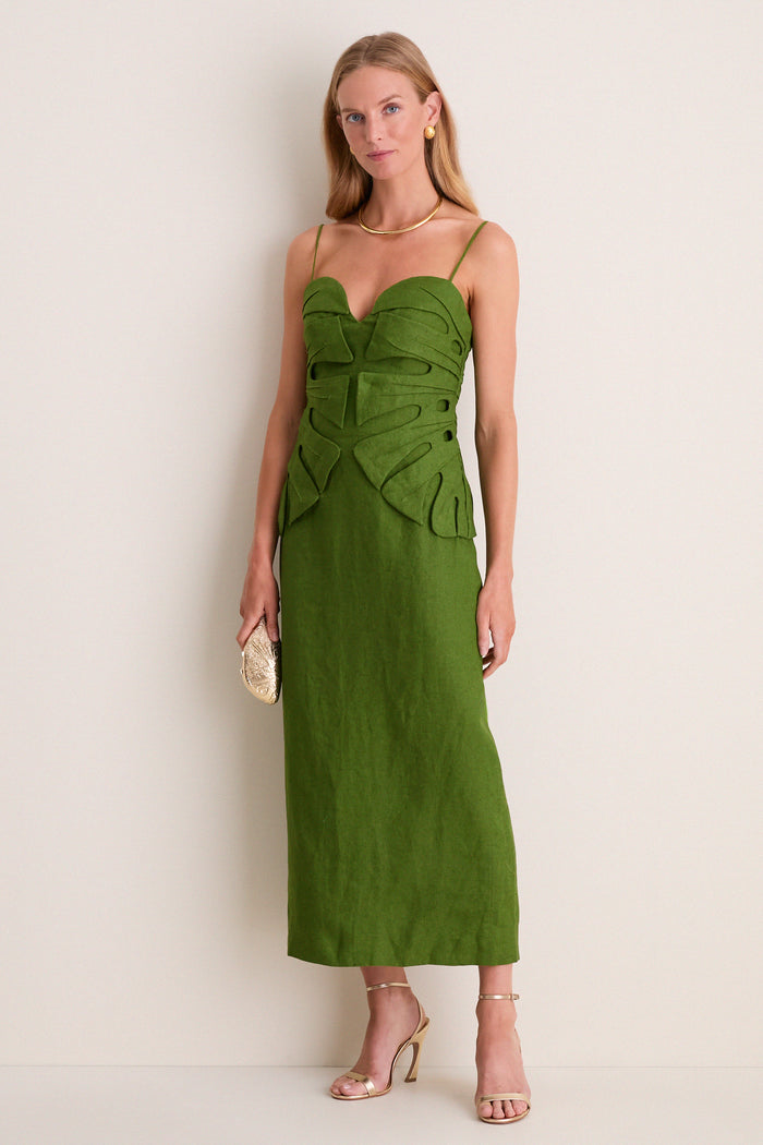 Green Monstera Leaf Maxi Dress