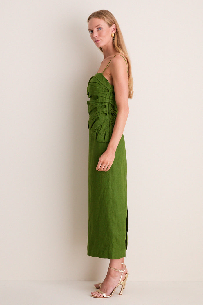 Green Monstera Leaf Maxi Dress