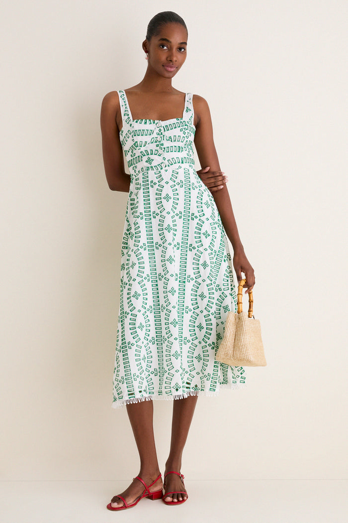 Green Multi Embroidered Detail Midi Dress