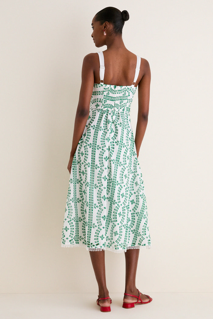 Green Multi Embroidered Detail Midi Dress