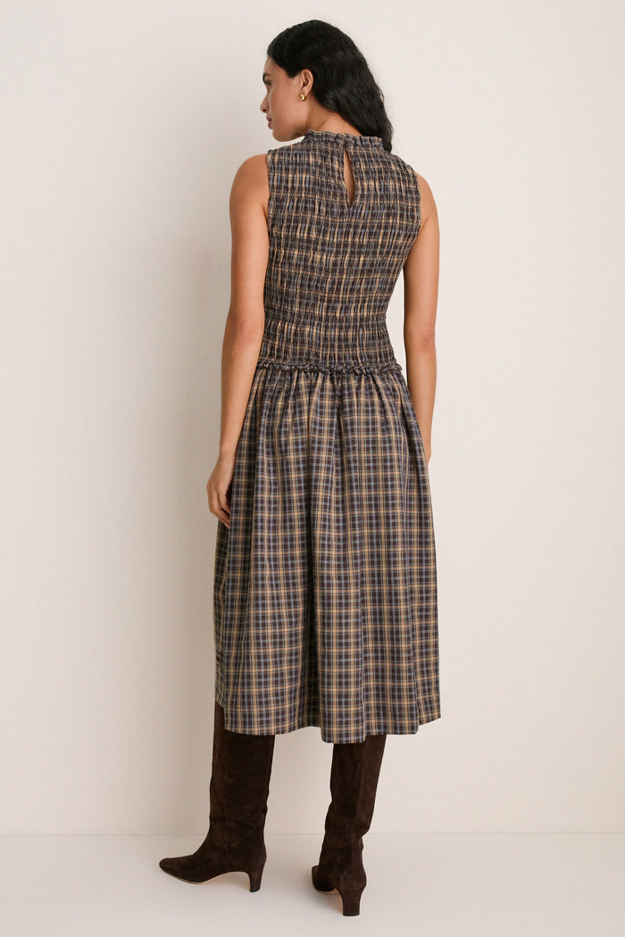 Harvest Tartan Smocked Olivia Midi Dress