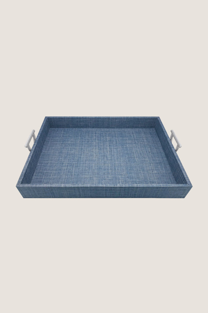 Heather Blue Faux Grasscloth Tray