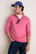 Man models the Heathered Red Featherweight Performance Pullover, showcasing its classic, effortless style with relaxed fit, front zip, and high-end cooling fabric.