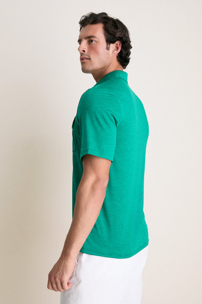 Model wearing the Home Turf Performance Sport Players Shirt, showcasing its classic, effortless style with a 4-button placket and chest pocket, embodying fun and high-end fashion.