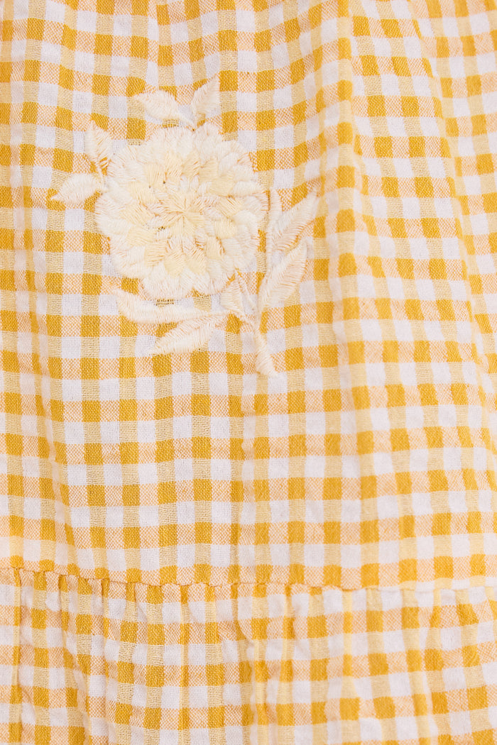 Honey Gingham Embroidered Long Sleeve Salty Paloma Caftan