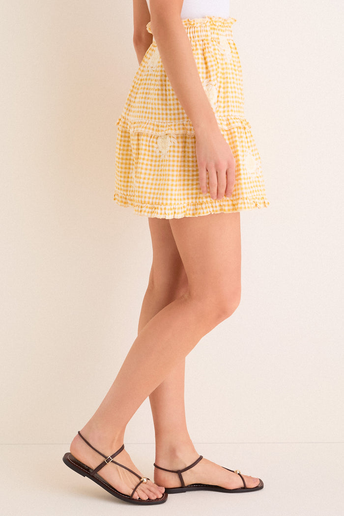 Honey Gingham Embroidered Sanibel Skirt
