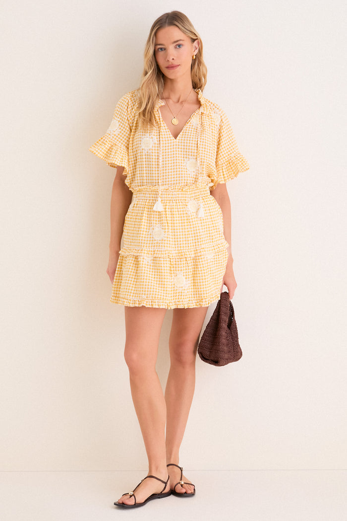Honey Gingham Embroidered Sanibel Skirt