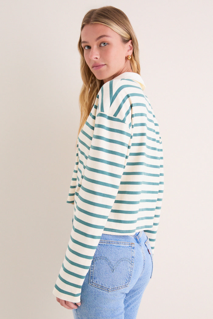 Hunter and Ecru Rugby Crop Shirt