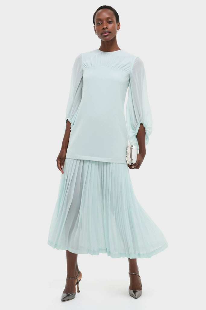 Ice Blue Chiffon Pleated Lorraine Dress