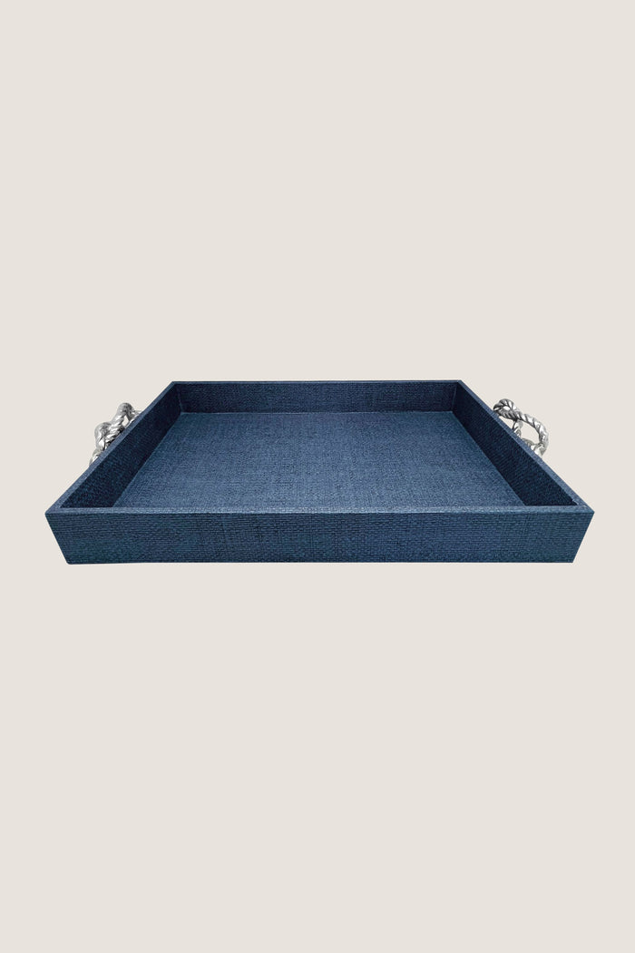Indigo Faux Grasscloth Tray