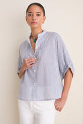 Indigo Stripe Organic Mandarin Collar Top