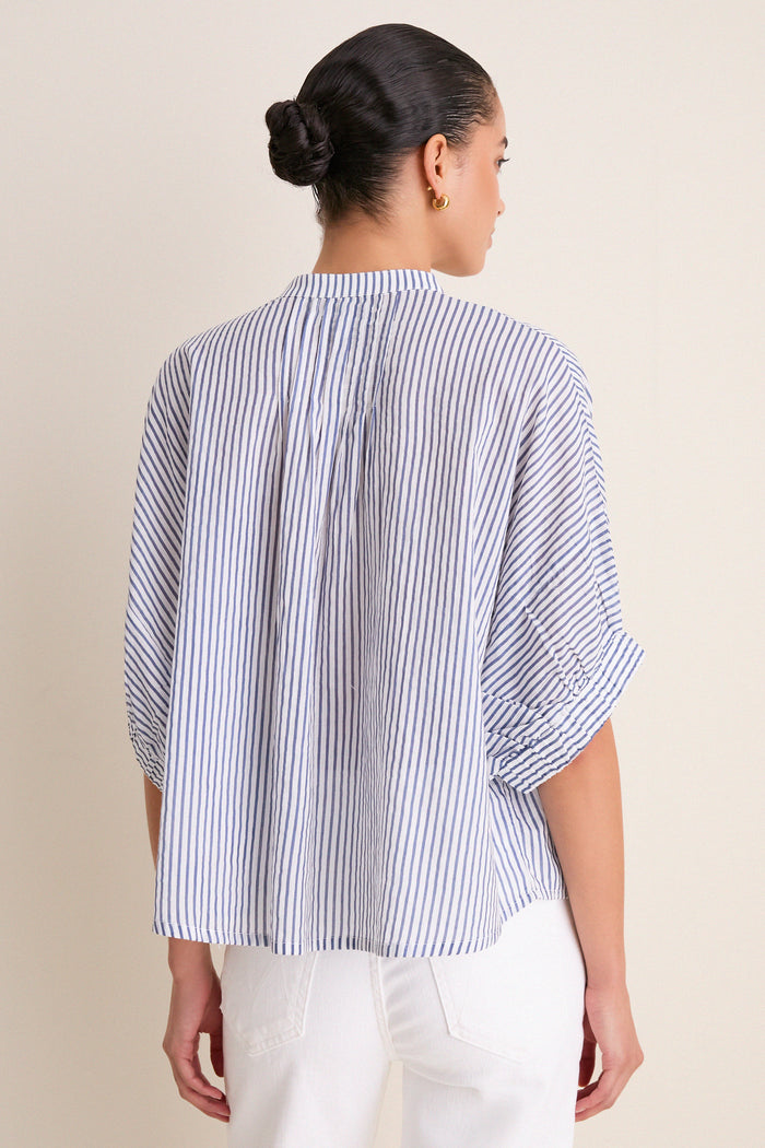 Indigo Stripe Organic Mandarin Collar Top