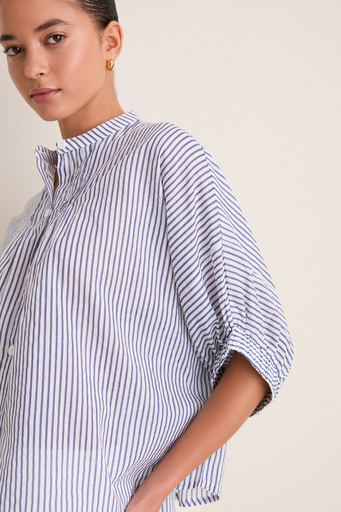 Indigo Stripe Organic Mandarin Collar Top